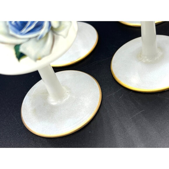 Norleans Frosted Wine Glass White Satin Art Italy Blue Flowers 24K Gold Trim Set - Picture 6 of 13